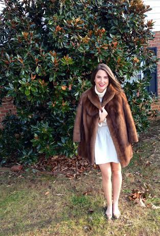 Fur Coat Over White Knits